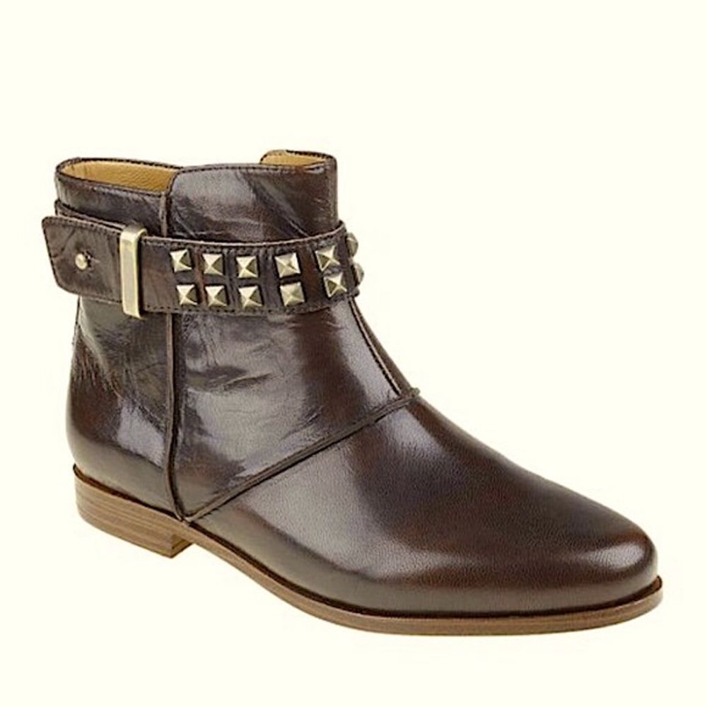 Earthies TREANO Brown Leather Bronze Studded Ankle Boots in Chestnut